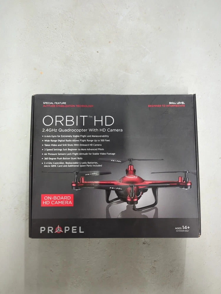 Orbit HD 2.4GHz quadcopter with HD camera product box