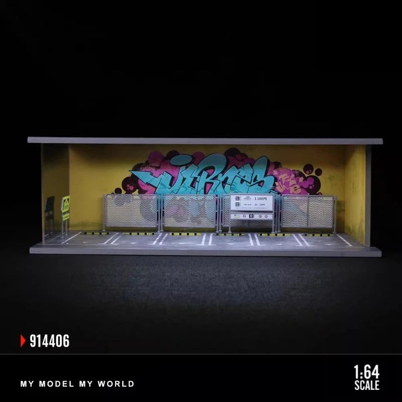 1/64 Diorama Garage Building Model LED Model F Cool Graffiti Collecting gifts