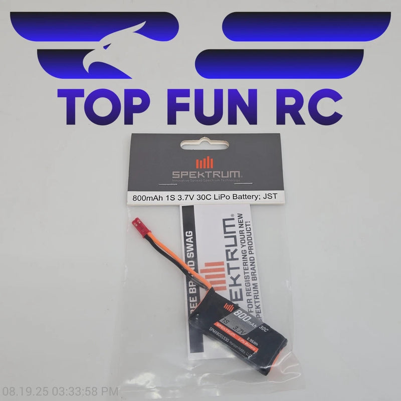 800mAh 1S 3.7V 30C LiPo battery with JST connector in retail package