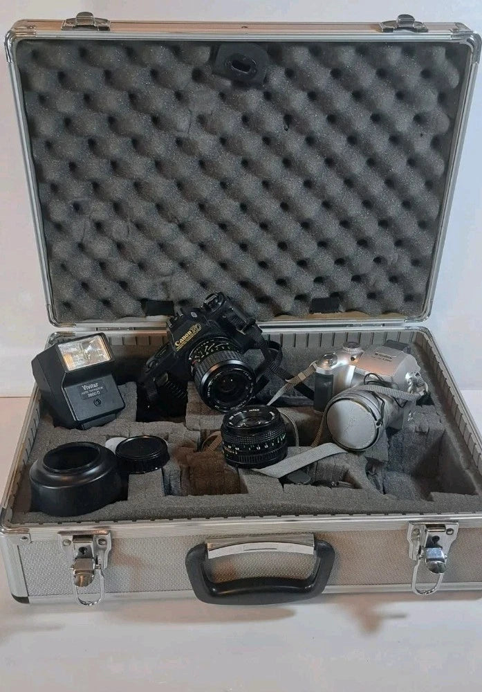 Camera Lot Fujifilm S3000 Digital & Canon T50 + Case, Various Accessories