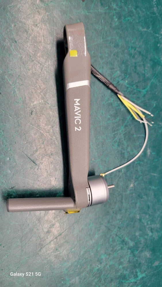 Mavic 2 front left drone arm with motor and wiring connector, gray with white label