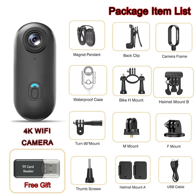 4K Mini Action Camera Waterproof WiFi POV Vlog Body Cam Magnetic Sport Video Min