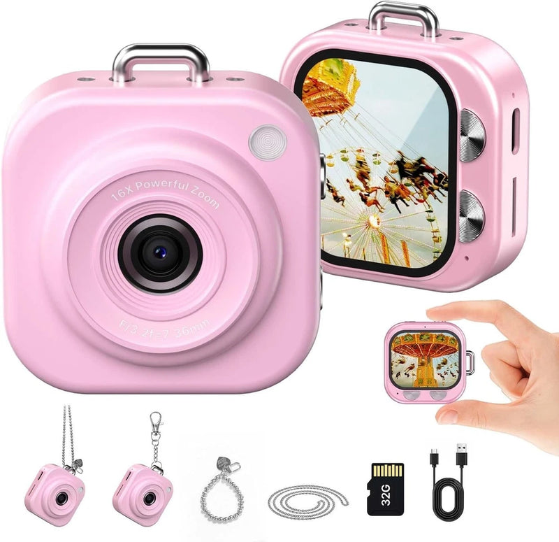 W&O 1080P Mini Digital Camera Keychain Portable Camera Charms with 32GB Card