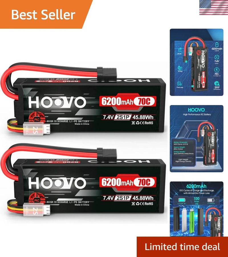 High-Performance 2S Lipo Battery 7.4V 6200mAh for RC Cars, Helicopters & More Battery