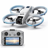 White mini quadcopter drone with 4K camera and blue prop guards; includes remote