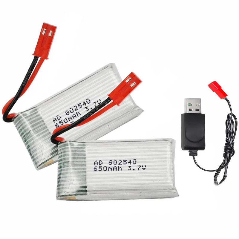 2pcs 3.7V 25C 650mAh LiPo Battery 802540 JST plug For Helicopter Models RC Drone