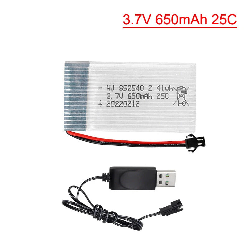 3.7V 650mAh LiPo battery pack with USB charger cable and balance plug