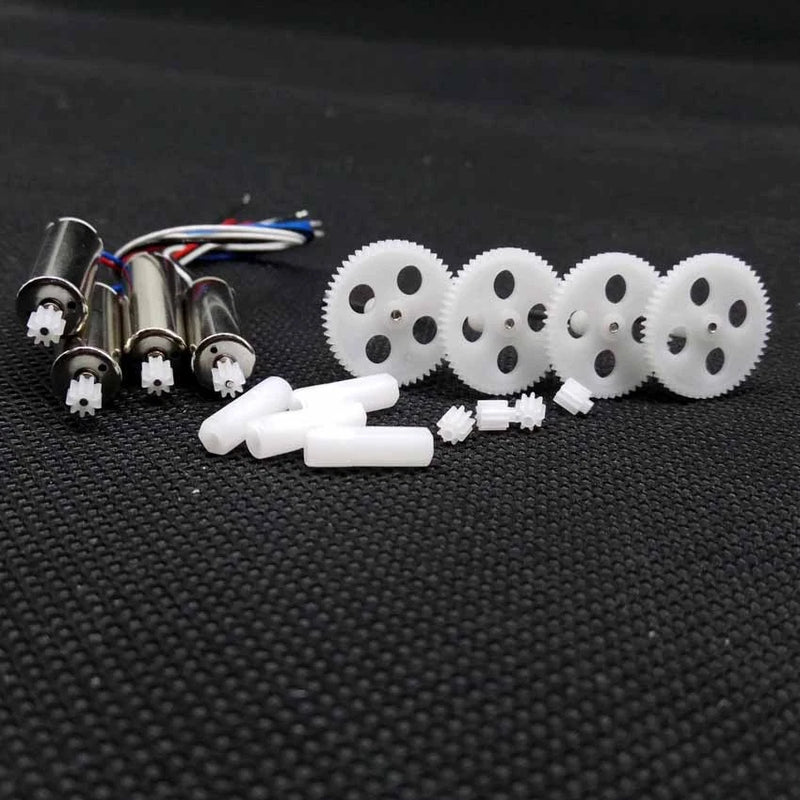 RC drone motor and gear spare parts set with white plastic gears and connectors