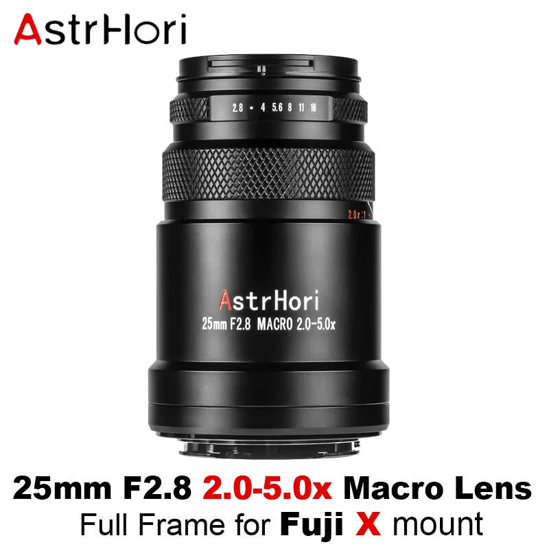 AstrHori 25mm F2.8 Full Frame 2-5x Macro Lens for Fujifilm Fuji X Mount Cameras