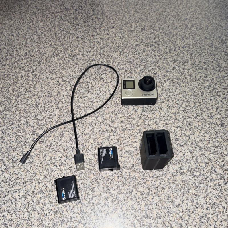 GoPro HERO4 Action Camera Silver Black with Batteries Charger USB Cable
