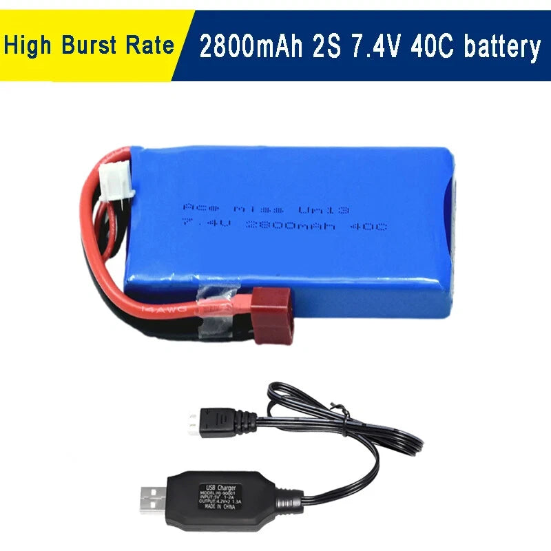 7.4V 2800mAh 40C LiPO Battery T plug with USB for WLtoys V262 V323 V666 RC Drone
