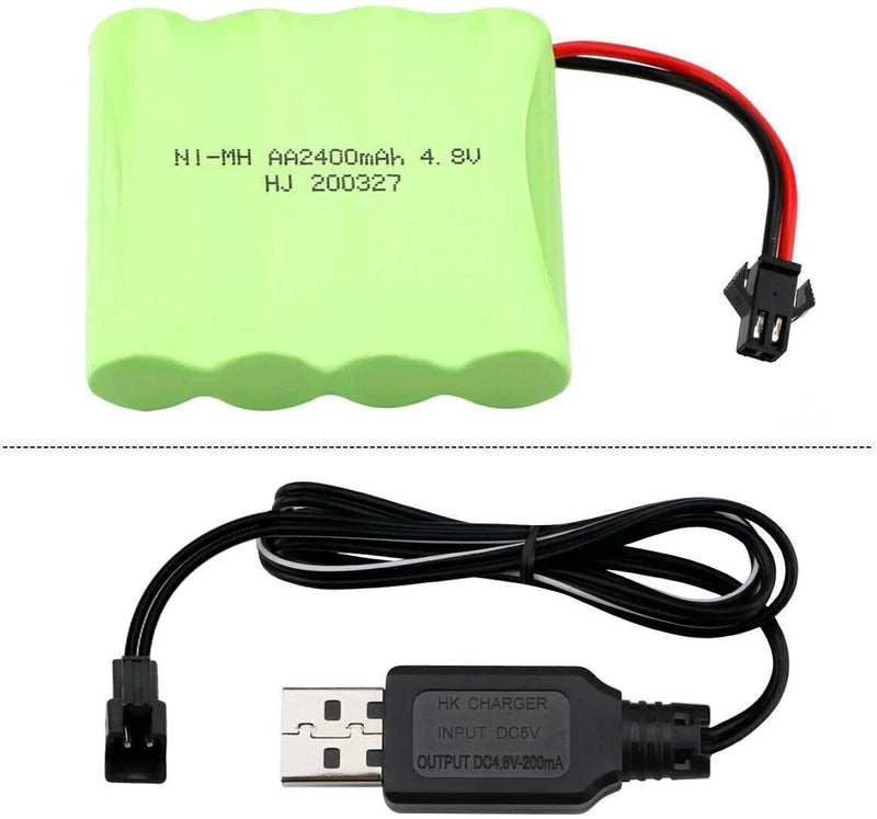 4.8V 2400mAh Ni-MH AA Battery Pack for RC Car Truck SM-2P 2Pin Plug w/USB Cable