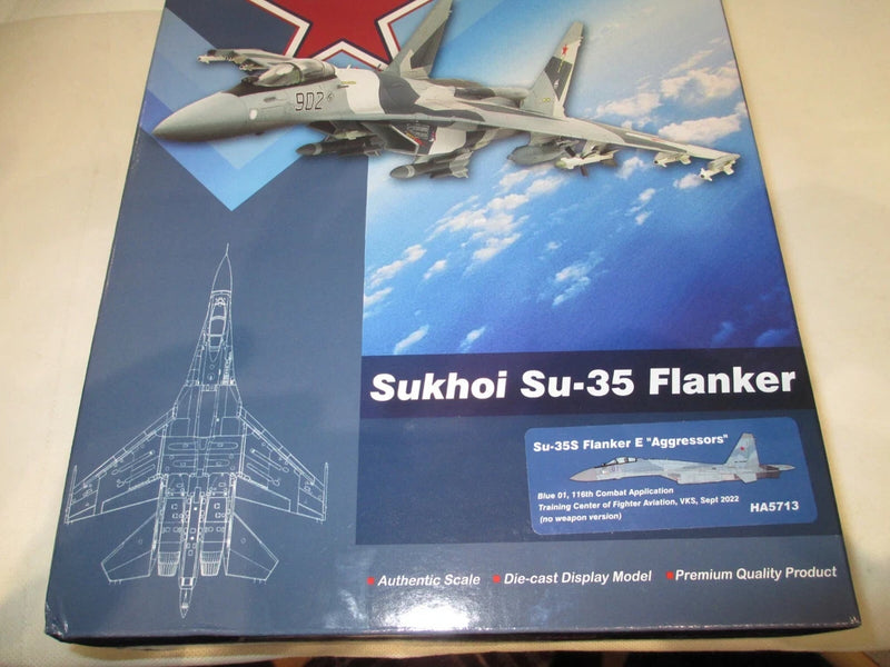 1:72 Sukhoi SU-35S Flanker E aggressors blue die-cast model in retail box