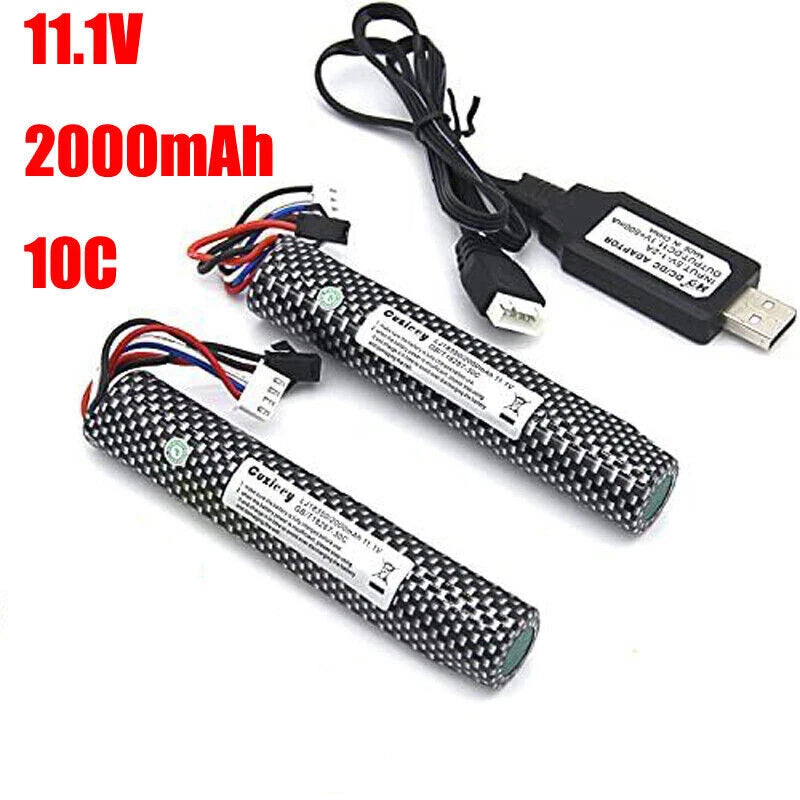 2pcs 11.1V 2000mAh 10C Gel-Gun Battery SM-2P Plug Lipo Battery for Splatter Ball