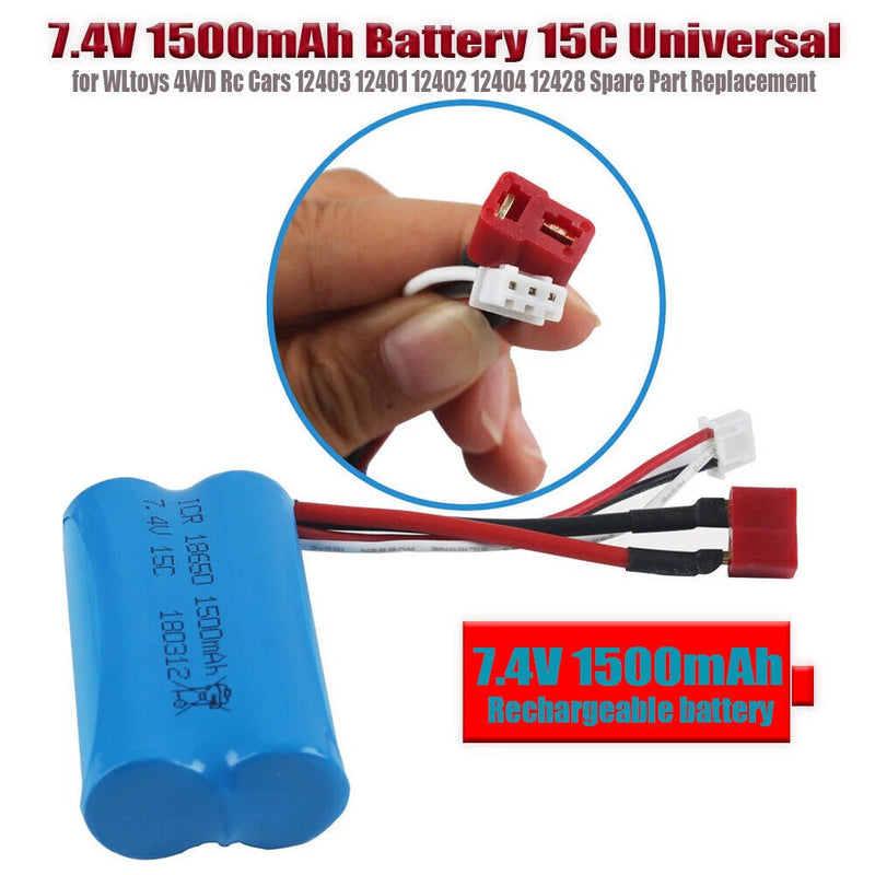 7.4V Lipo Battery 1500mAh Rechargeable Universal for WLtoys 4WD RC Cars Replace