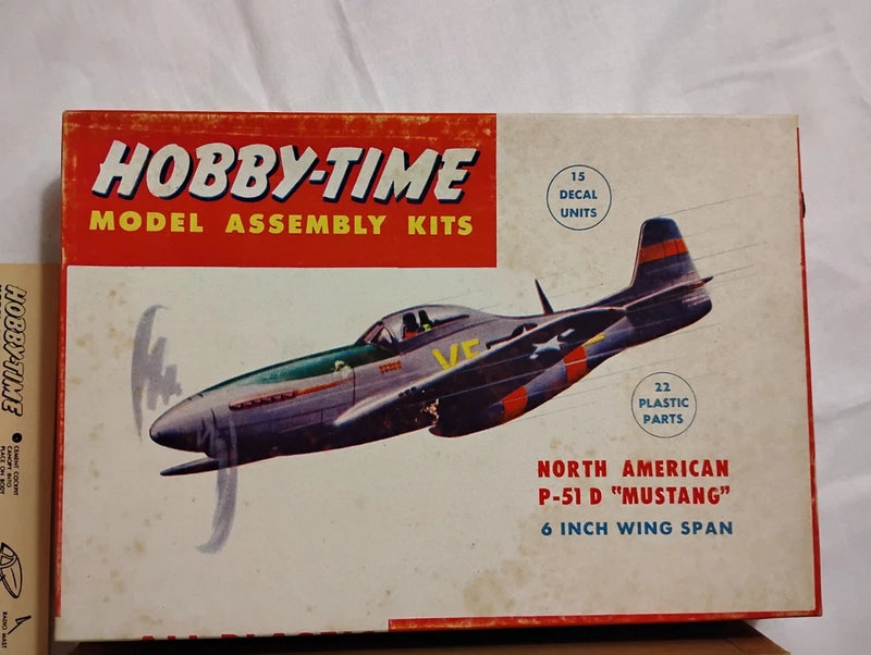 HOBBY-TIME P-51D Mustang model assembly kit box with painted fighter aircraft art