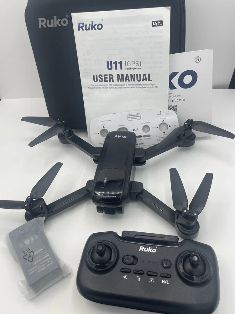 RUKO U11 GPS folding drone with camera and controller, dark gray body