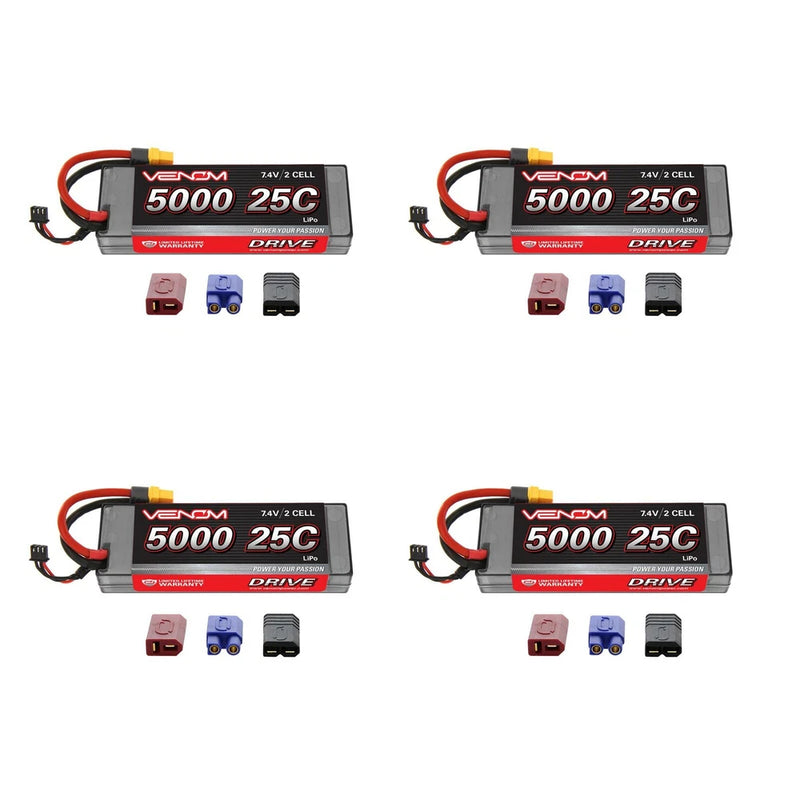Venom 25C 2S 5000mAh 7.4V Hard Case LiPo Battery with UNI Plug System x4 Packs