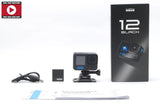 GoPro HERO12 Black waterproof action camera kit with front screen, mount, cable, and manual