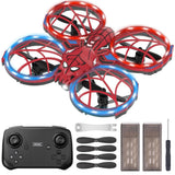 Kids mini red and blue drone with LED ring propellers and handheld remote controller