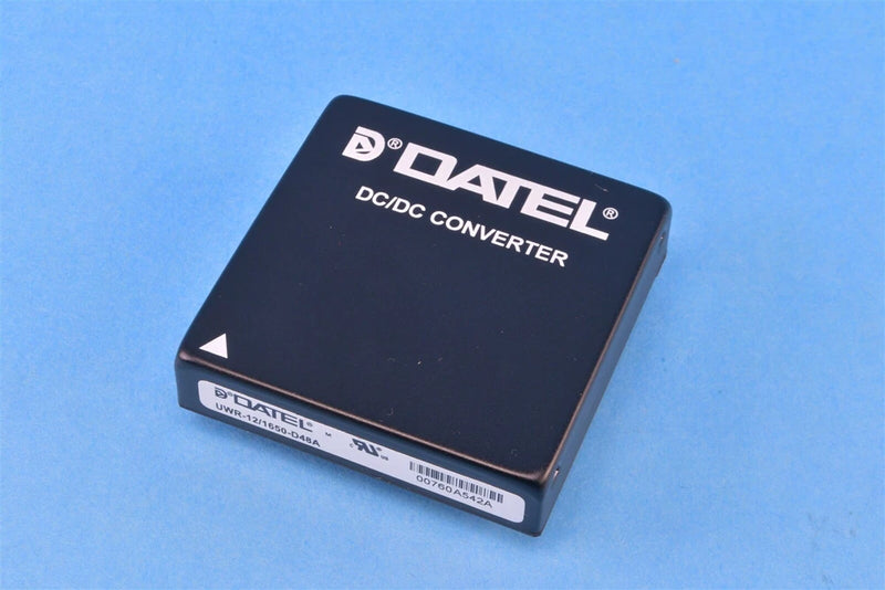 Datel DC-DC converter module, black rectangular power supply with input/output labels