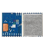 FPV video receiver module PCB with blue board and square metal shielding can