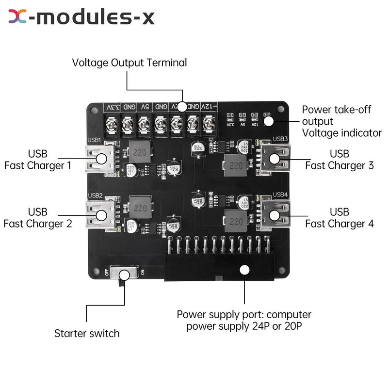 DC3.3-12V 4-way USB ATX Adapter Board Desktop Computer Power Supply Module Kit