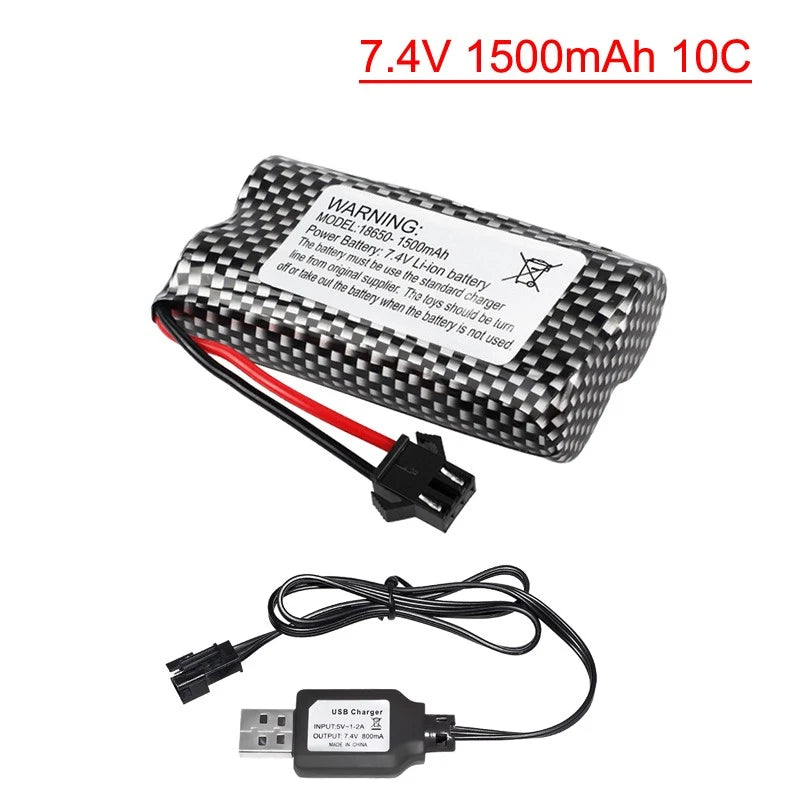 7.4V 1500mAh Lipo battery and USB for DE43 DE60 Racing RC Car 1575 Dump Toy cars Battery