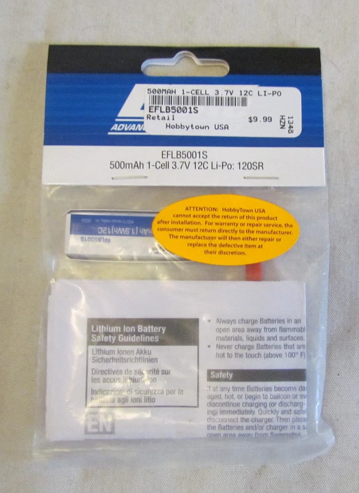 Eflight 500 mAh 1s 3.7v 25c Lipo Battery EFLB5001S Battery
