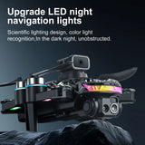 Quadcopter drone with front camera and multicolor LED navigation lights
