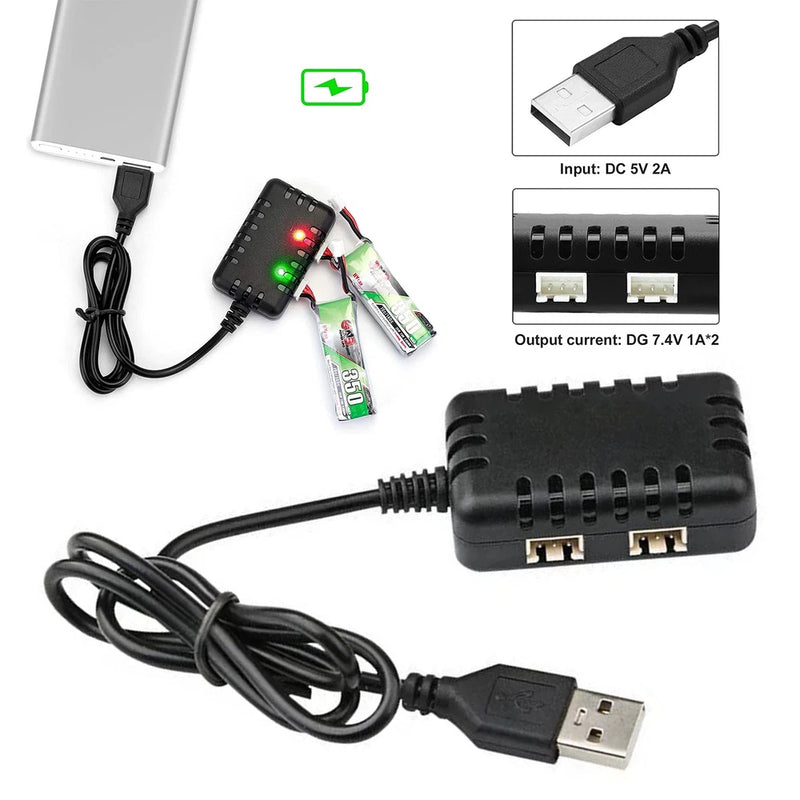 7.4V 2S LiPo Battery 1A XH-3P Connector for 2-in-1 USB Balance Charger Cable NEW