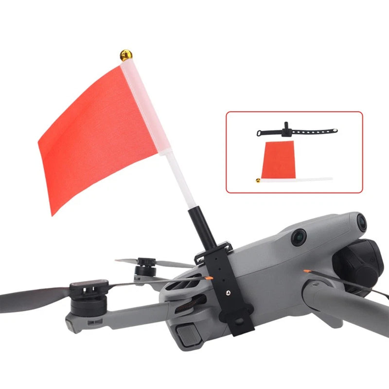 Drone flag extension mount bracket with red flag on extended pole