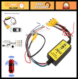 Car backup camera video switcher converter with wiring harness and RCA connectors