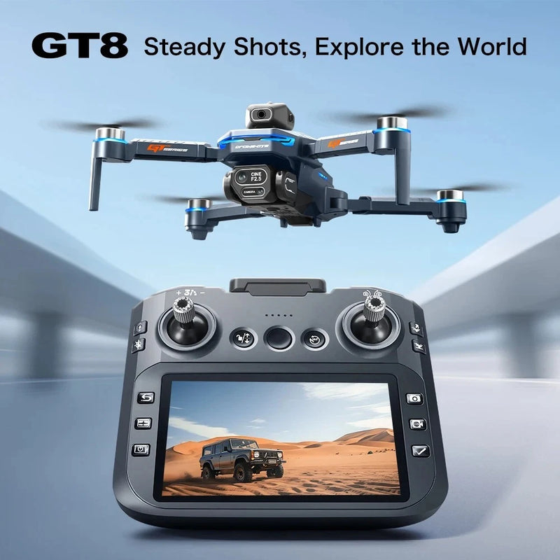Professional drone with 4K dual camera, FPV controller with screen, gray