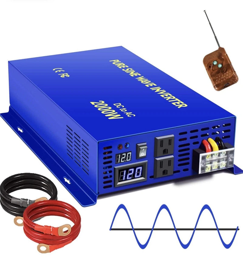 XYZ INVT 2000w Pure Sine Wave Inverter 12 V DC to AC 120v For Car RV Open Box!
