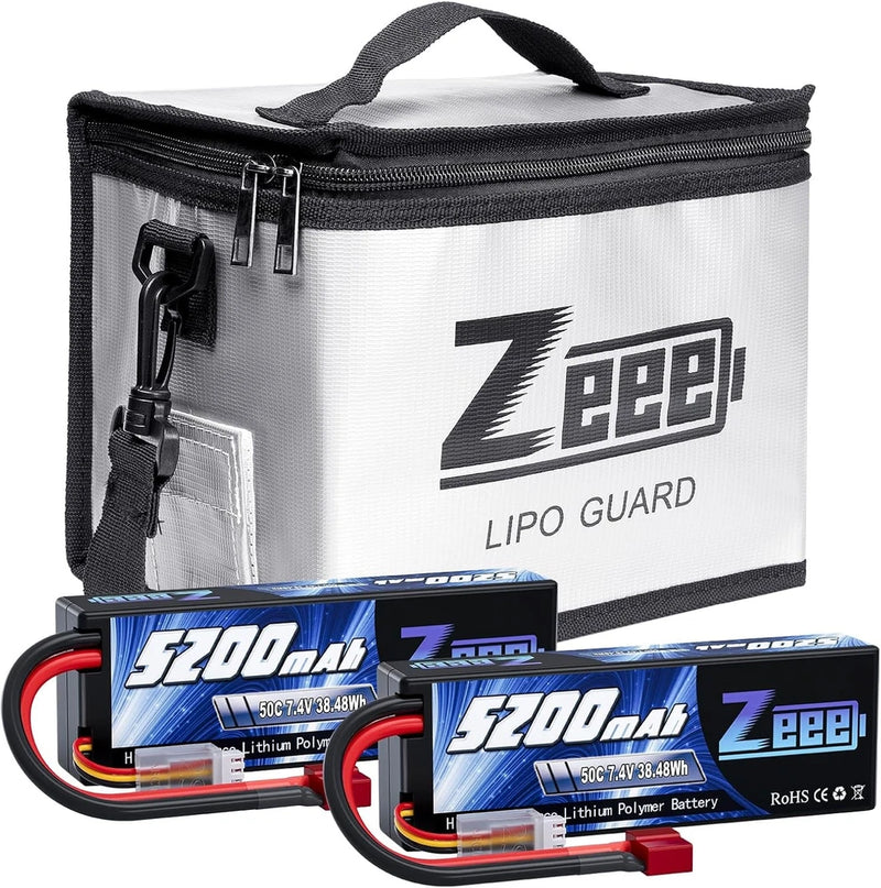 2S Lipo Battery 5200mAh 7.4V 50C Hard Case Battery T Connector 2 Pack Batteries