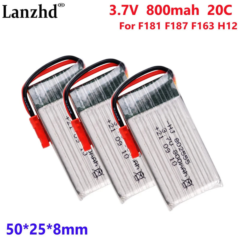 3.7V Battery 800mAh 802555 For aircraft model li-ion battery F181 F187 F163 H12