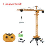 HUINA RC lifting tower crane model kit with parts, remote, and controller components