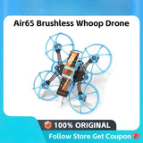 Blue brushless quadcopter drone with four propellers and orange control module