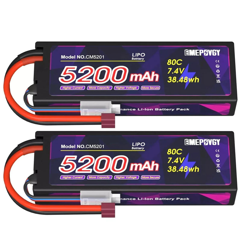7.4V Lipo Battery 2S 80C 5200mAh Lipos Hard Case with Deans T Connector for R...