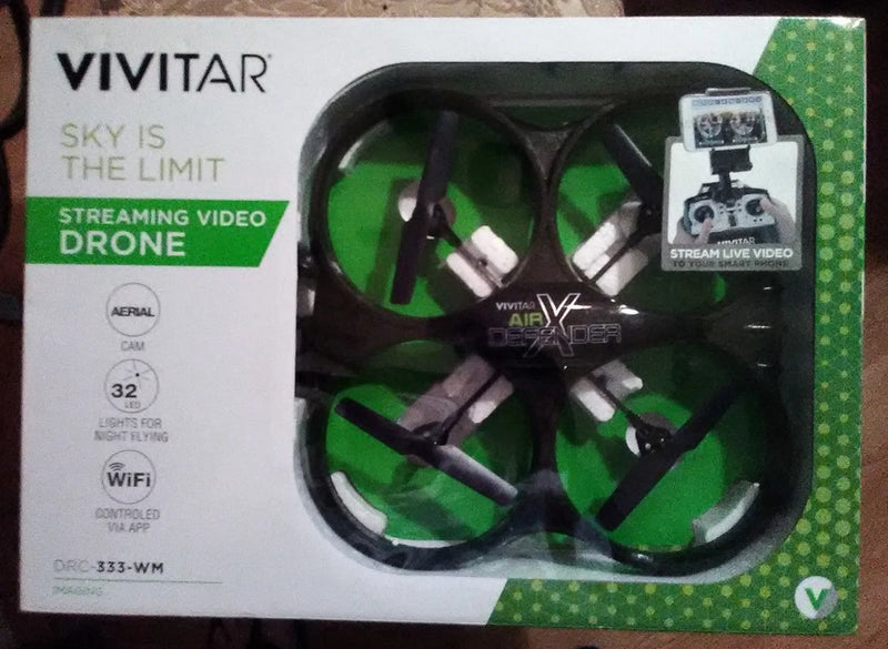 Vivitar Air Defender WiFi streaming video drone in retail box with green blades