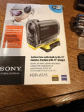 Sony HDR-AS10 HD action camcorder box with Wi-Fi, showing camcorder and accessories