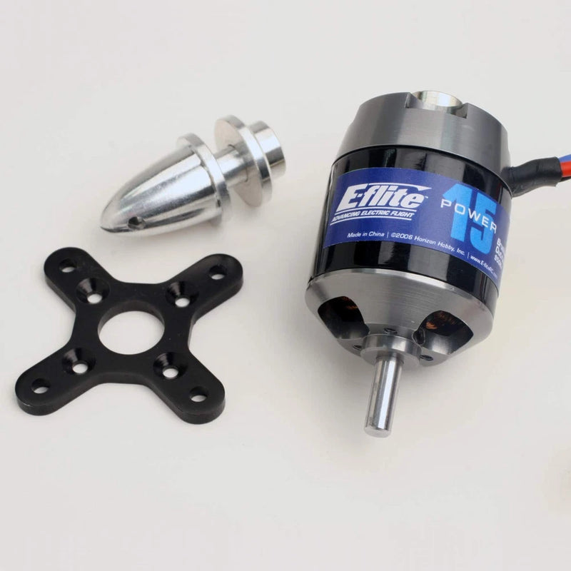 Eflite Power 15 brushless outrunner motor with mounting prop adapter and shaft