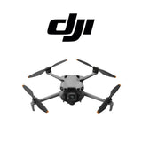 Quadcopter drone with four rotors, gray and black body