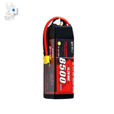 RC LiPo battery pack with red/black leads and yellow XT60 connector, black and red body