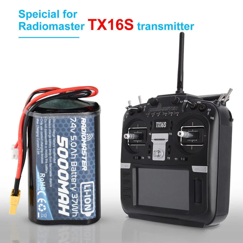 1PC 7.4V 2S 5000mah Battery XT30 Plug for RadioMaster TX16S TX18S Hall Jumper RC