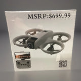 Sealed retail box for an aerial HD camera drone with controller and propeller graphics
