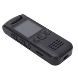 Action camera with built-in LCD screen, black body with buttons and speaker vents.