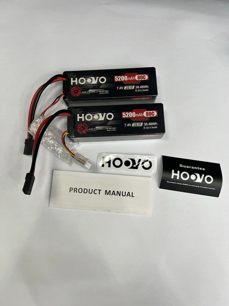 HOOVO Lipo Battery 5200mAh 11.1V 80C Hardcase RC Battery (2 Pack) No Box! Battery