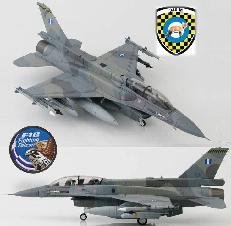 1/72 scale gray F-16D fighter jet model with blue tail marking, shown in side view